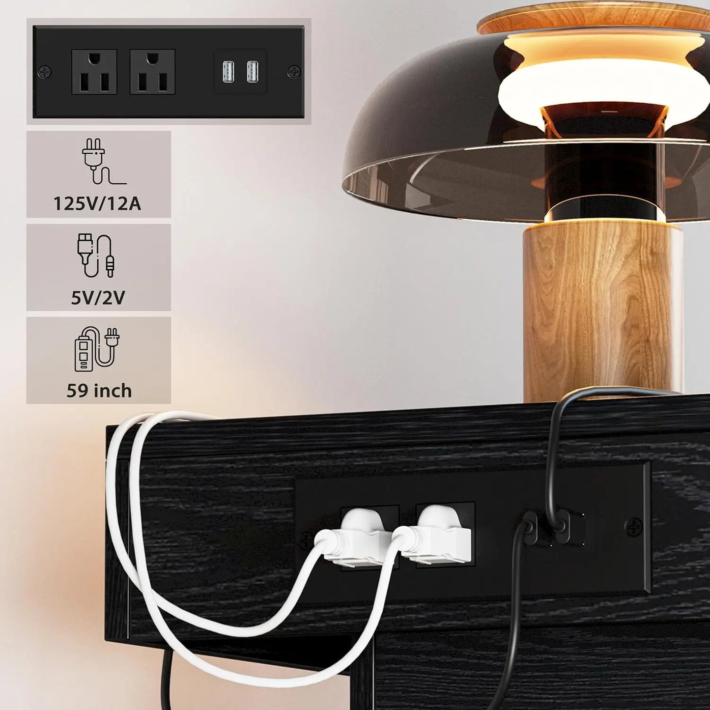 Night Stand with Charging Station, Modern Nightstand with LED Light and Drawers, Bedside Tables/End Table for Bedroom
