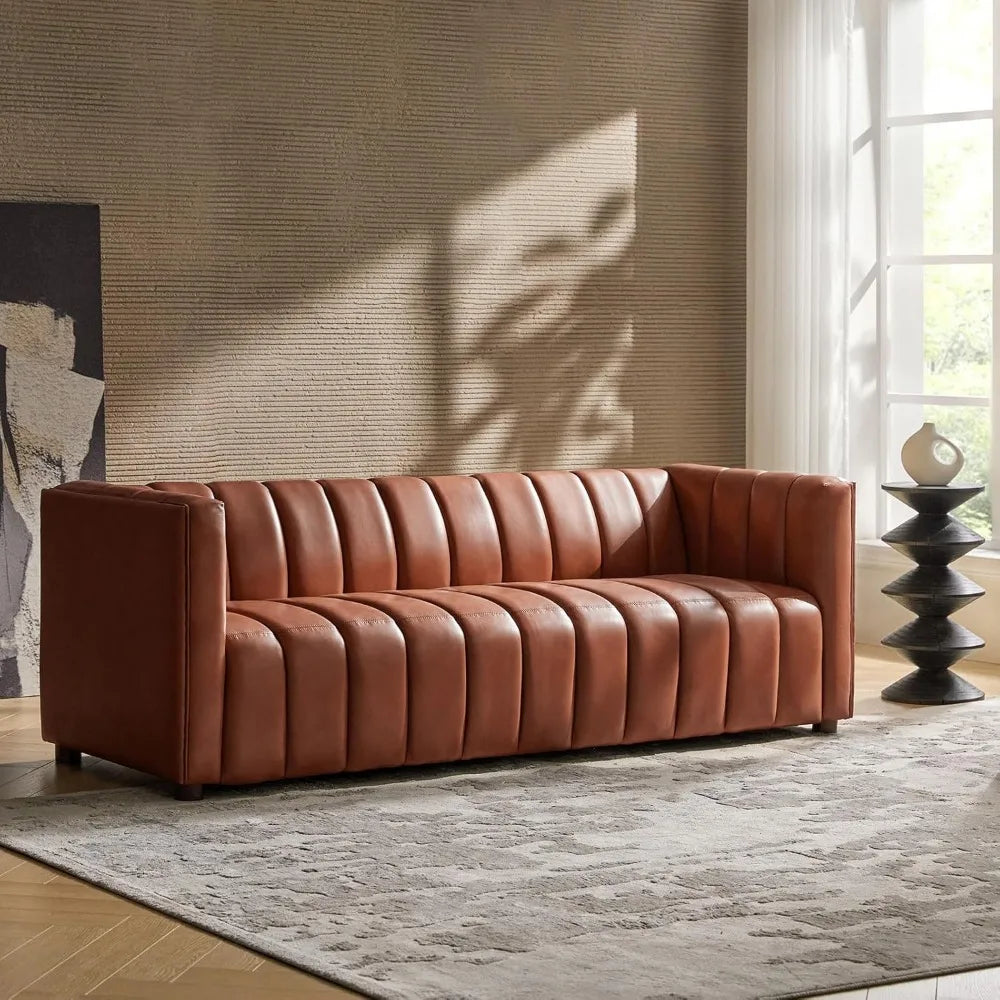 83" Genuine Leather Sofa, Sofa Leather for Living Room,3 Seater Sofas Couch Top Layer Leather Large Sofas Furniture with Channel