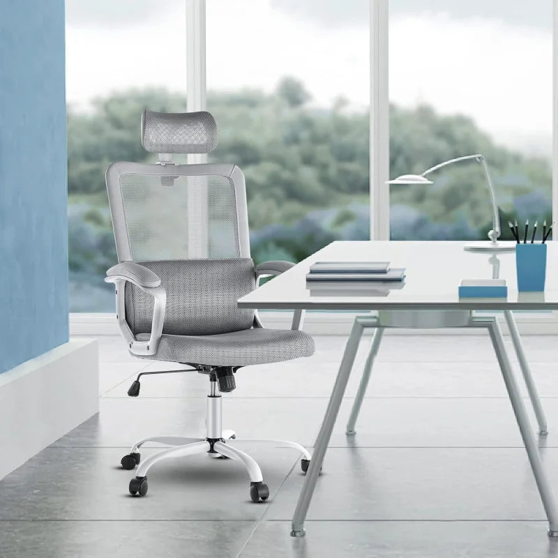 Office Desk Computer Chair, Ergonomic High Back Comfy Swivel Gaming Home Mesh Chairs with Wheels, Lumbar Support, Adjustable Hea