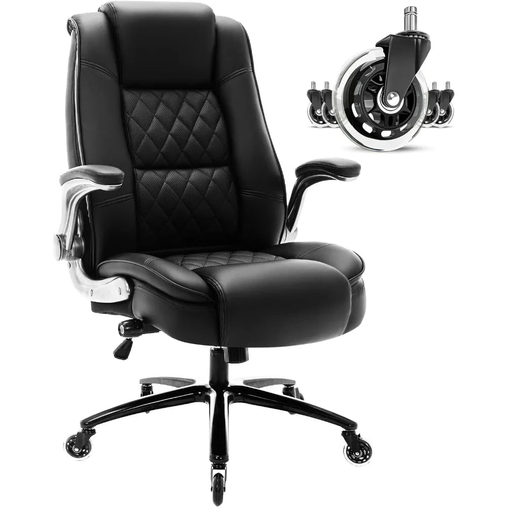 High Back Office Chair- Flip Arms Adjustable Built-in Lumbar Support, Executive Computer Desk Chair Work Chairs, Thick Padded