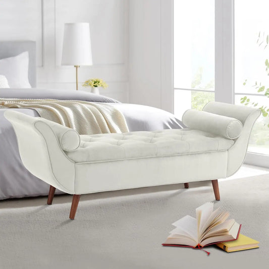 Storage Bench for Bedroom End of Bed, 65" Velvet Upholstered Rolled Armed Button Tufted Stool Bench, Storage Ottoman
