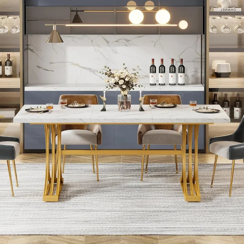 Dining Table 63-Inch Reangular  for 4 to 6, Modern Kitchen Table with Stylish Metal Legs, Large Dinner Tables for Dining Room