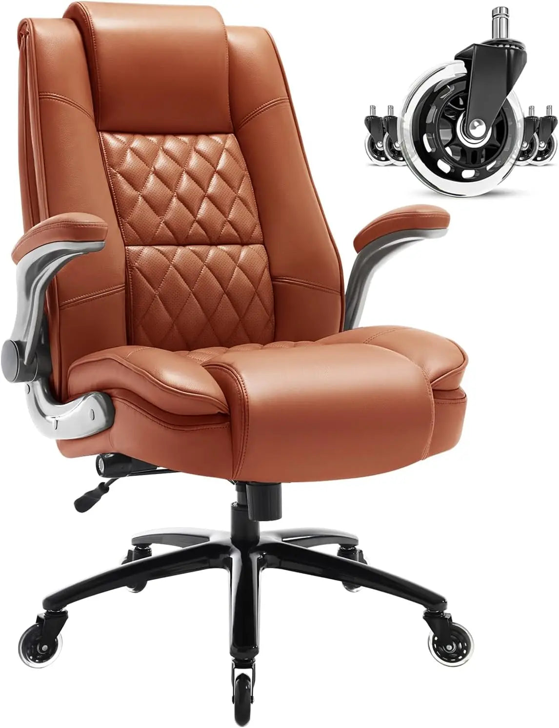 High Back Office Chair- Flip Arms Adjustable Built-in Lumbar Support, Executive Computer Desk Chair Work Chairs, Thick Padded