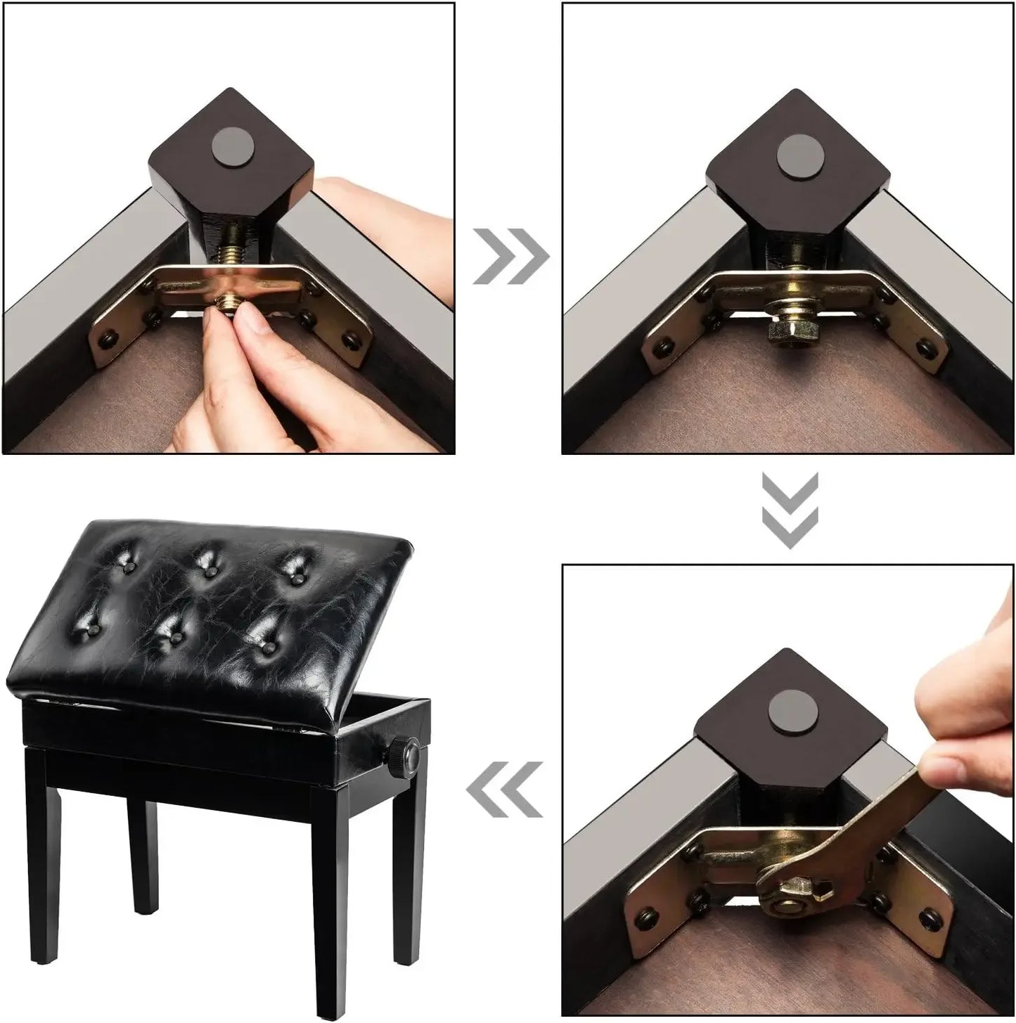 Comfort corner Adjustable Black Piano Bench with Storage Faux Leather Wooden Piano Stool with Padded Cushion
