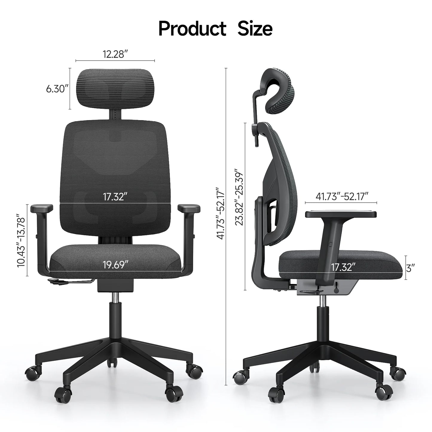 Ergonomic office chair, adjustable backrest, tilt locking function, lumbar support, armrests, 2D headrest