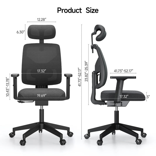 Ergonomic office chair, adjustable backrest, tilt locking function, lumbar support, armrests, 2D headrest