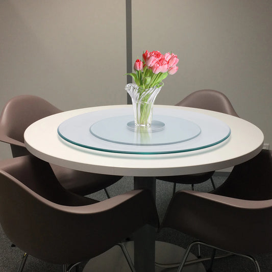 Bymaocar 70cm Tempered Glass Turntable Clear Dining Round Table Centerpiece Tabletop 360° Rotation W/ 14.96in Large Chassis