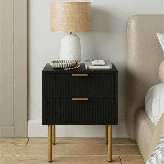 Nightstand,Small Bedside Table with Gold Frame,White Night Stand,Bedside Furniture,Side Table with Drawer and Shelf for Bedroom