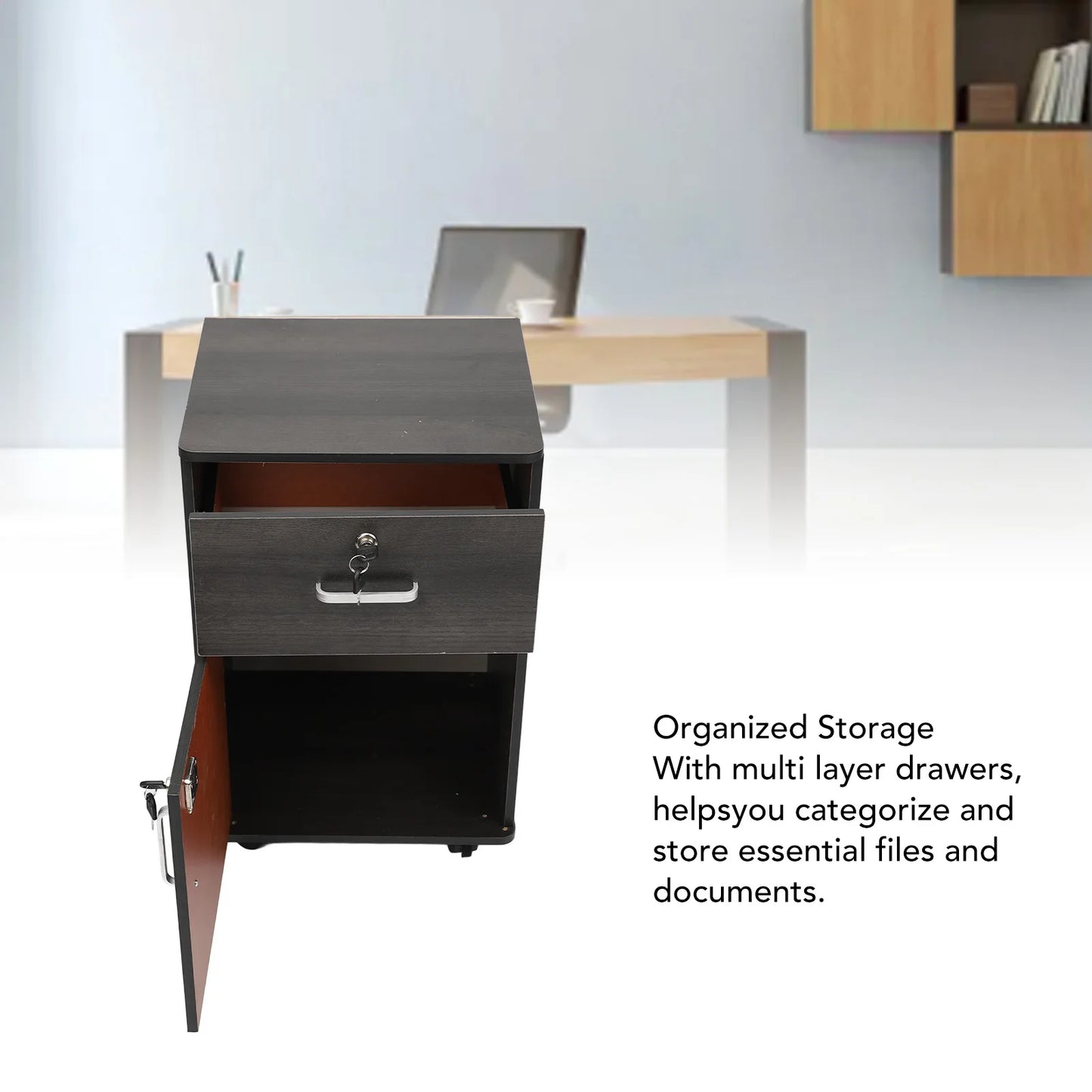 Mobile File Cabinet Enhanced Safety Under Desk Mobile File Cabinet Multiple Drawers Convenient Storage Stylish Look for Office