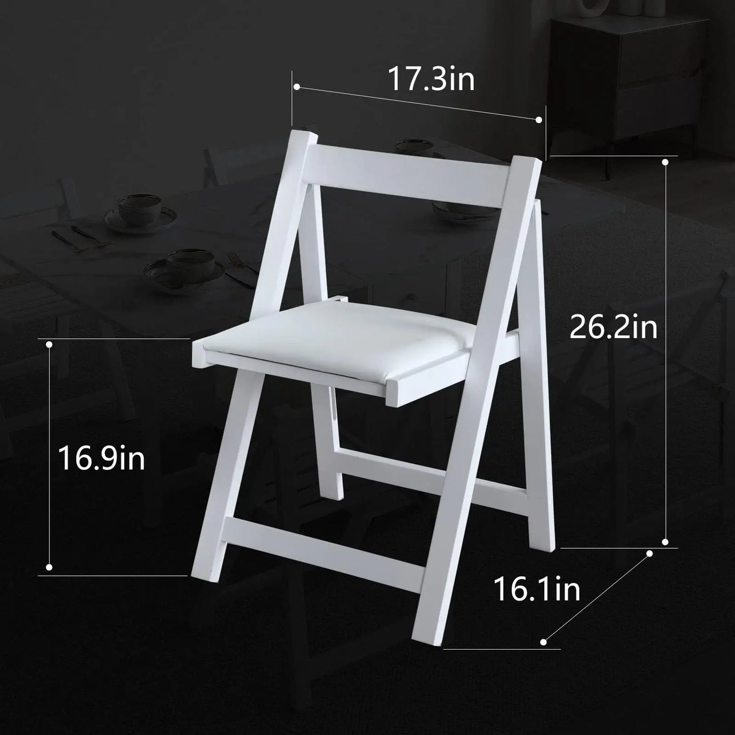 Wooden Folding Dining Chairs with Padded Seats 2 Pack Foldable Chair for Kitchen Table Event Party Garde