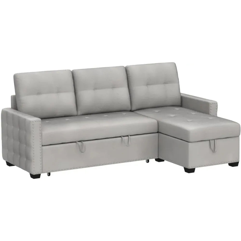 76.8'' Pull Out Sleeper Sectional Storage Sofa Bed,L-Shaped Convertible Velvet Corner Sofa Bed, Reversible Storage Chaise