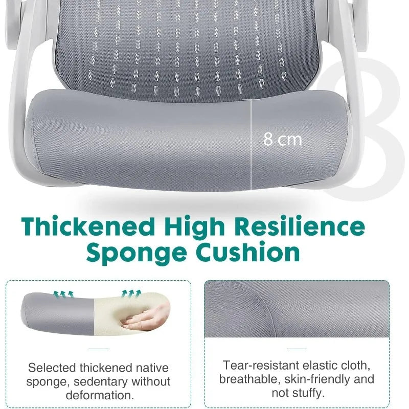Office Chair - Ergonomic Flip-up Arm Home Office Computer Swivel Desk Chair with Wide Seat, Thickened Seat Cushion,