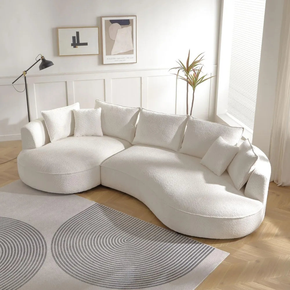 124.8" Modern Curved Sofa Couch, Upholstery Boucle Sofa Couch with Pillows, Left Hand Facing Sectional Boucle Fabric Couchs