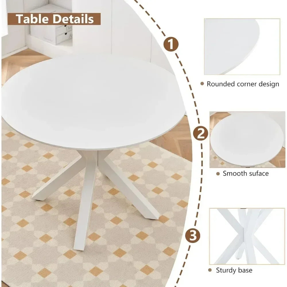 42 "dining table for 4 people, modern white MDF round, suitable for dining room, living room, kitchen