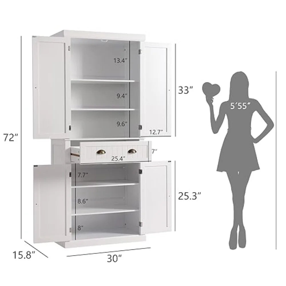 Kitchen Cabinet, Drawer and 4 Adjustable Shelves, Freestanding Pantry Cupboard Cabinet, Kitchen  Pantry  Cabinet