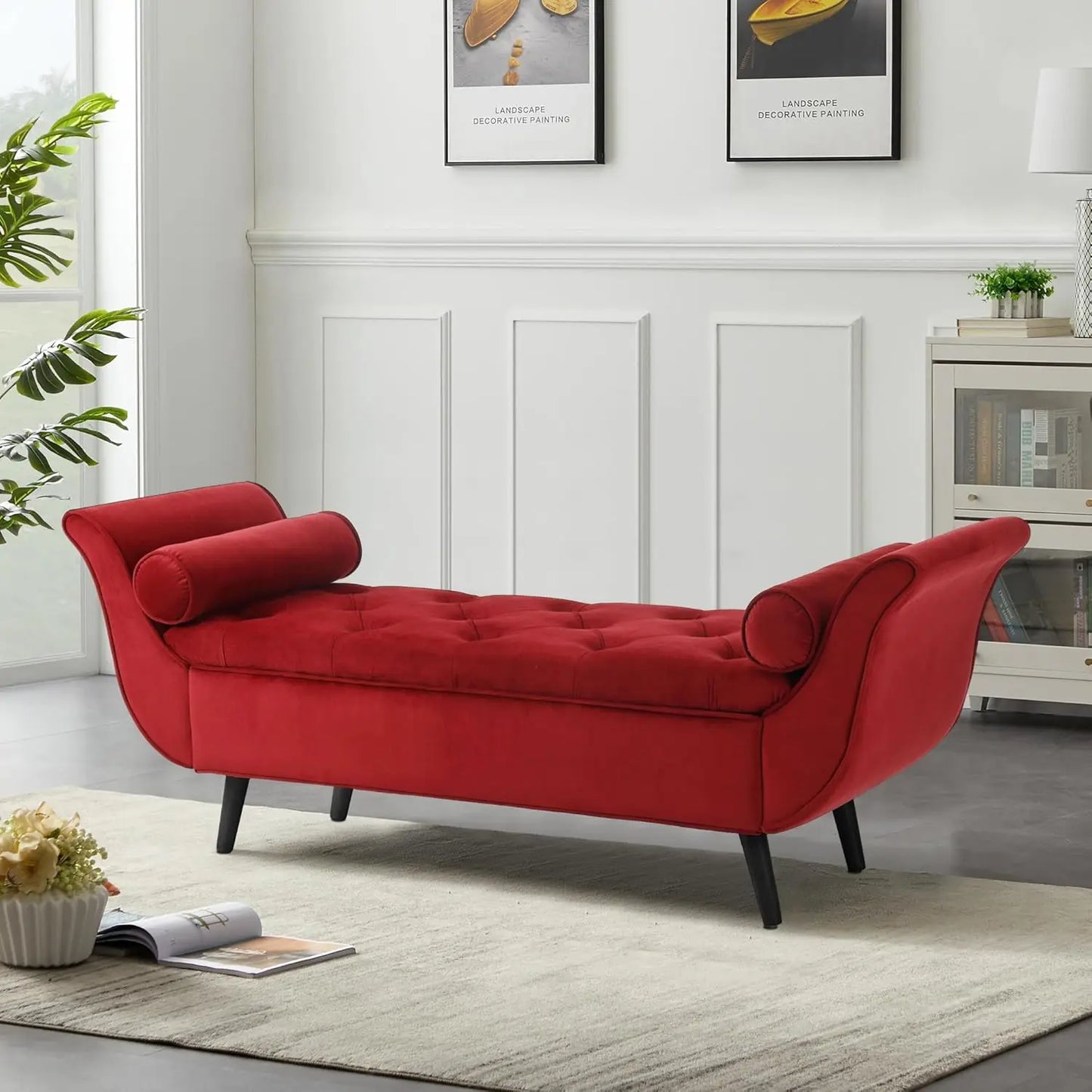 Storage Bench for Bedroom End of Bed, 65" Velvet Upholstered Rolled Armed Button Tufted Stool Bench, Storage Ottoman