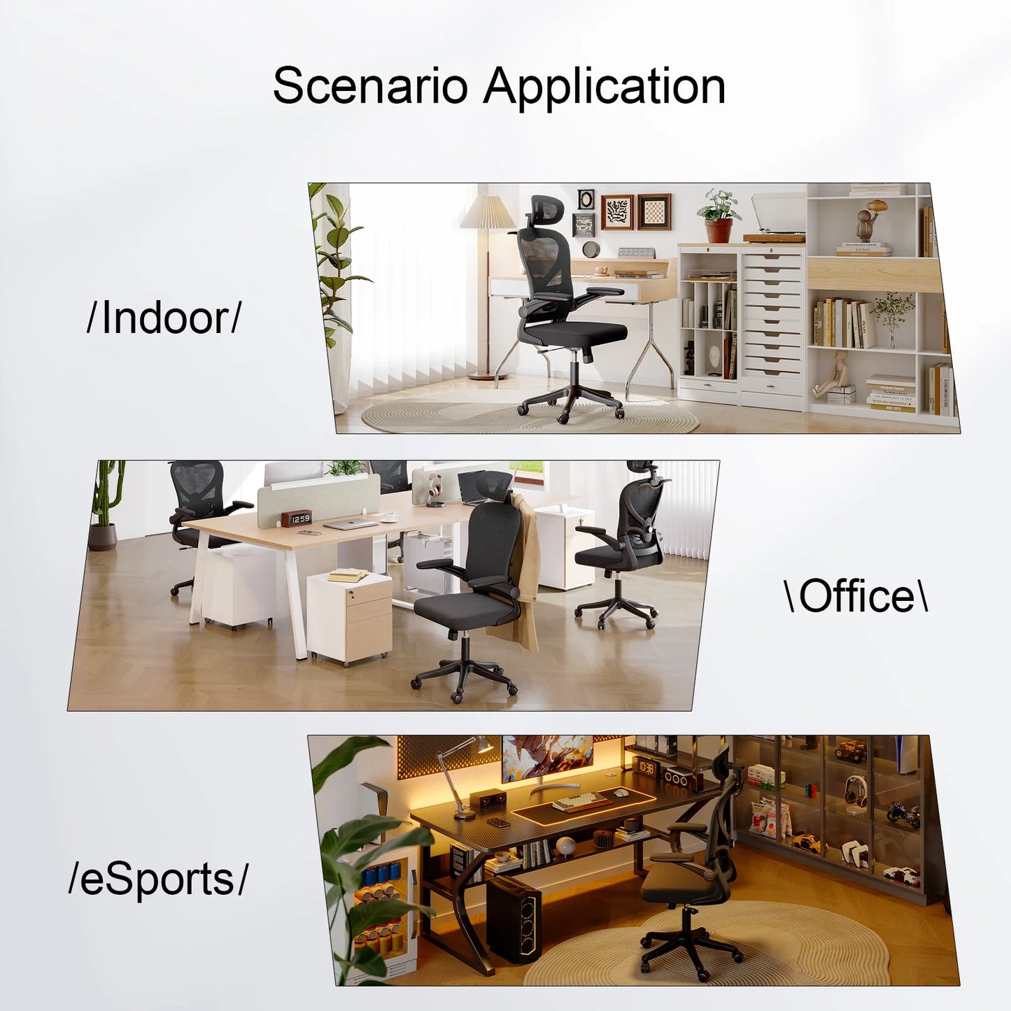 Ergonomic Mesh Office Chair, Gaming Racing Computer Adjustable with 3D Headrest Flip-Up Arms High Back Coat Hanger Tilt Function