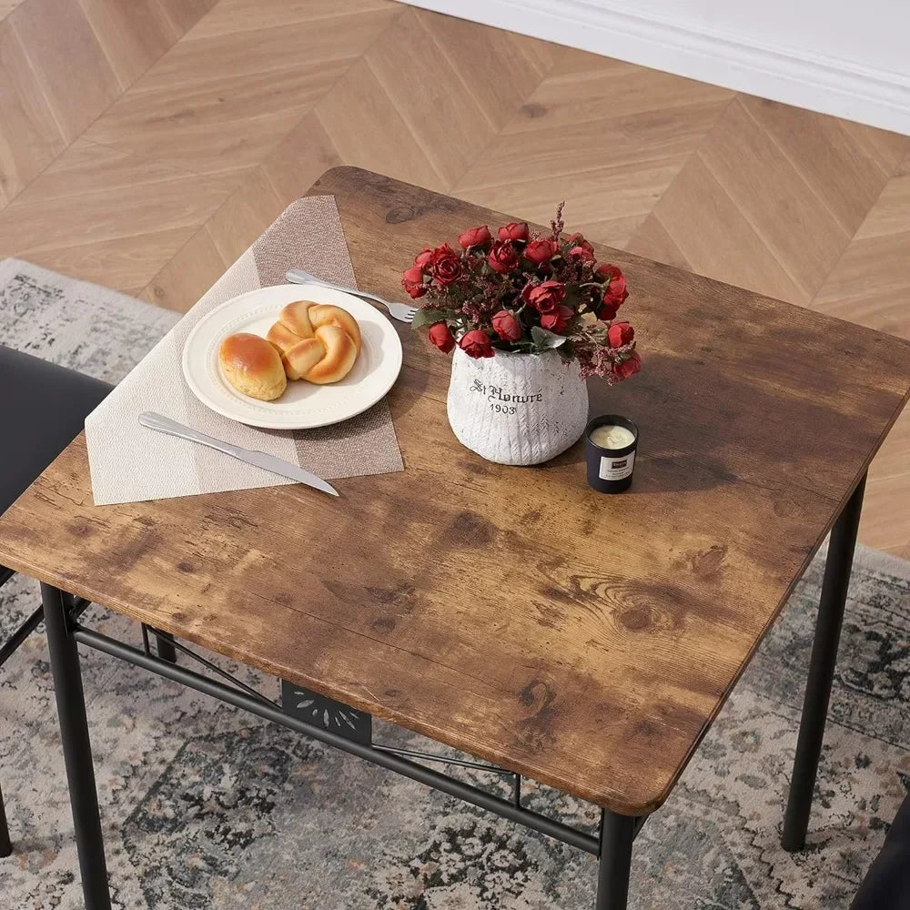 Dining table, 2/3-piece kitchen bar small dining table, equipped with PU padded chairs, retro brown, dining table