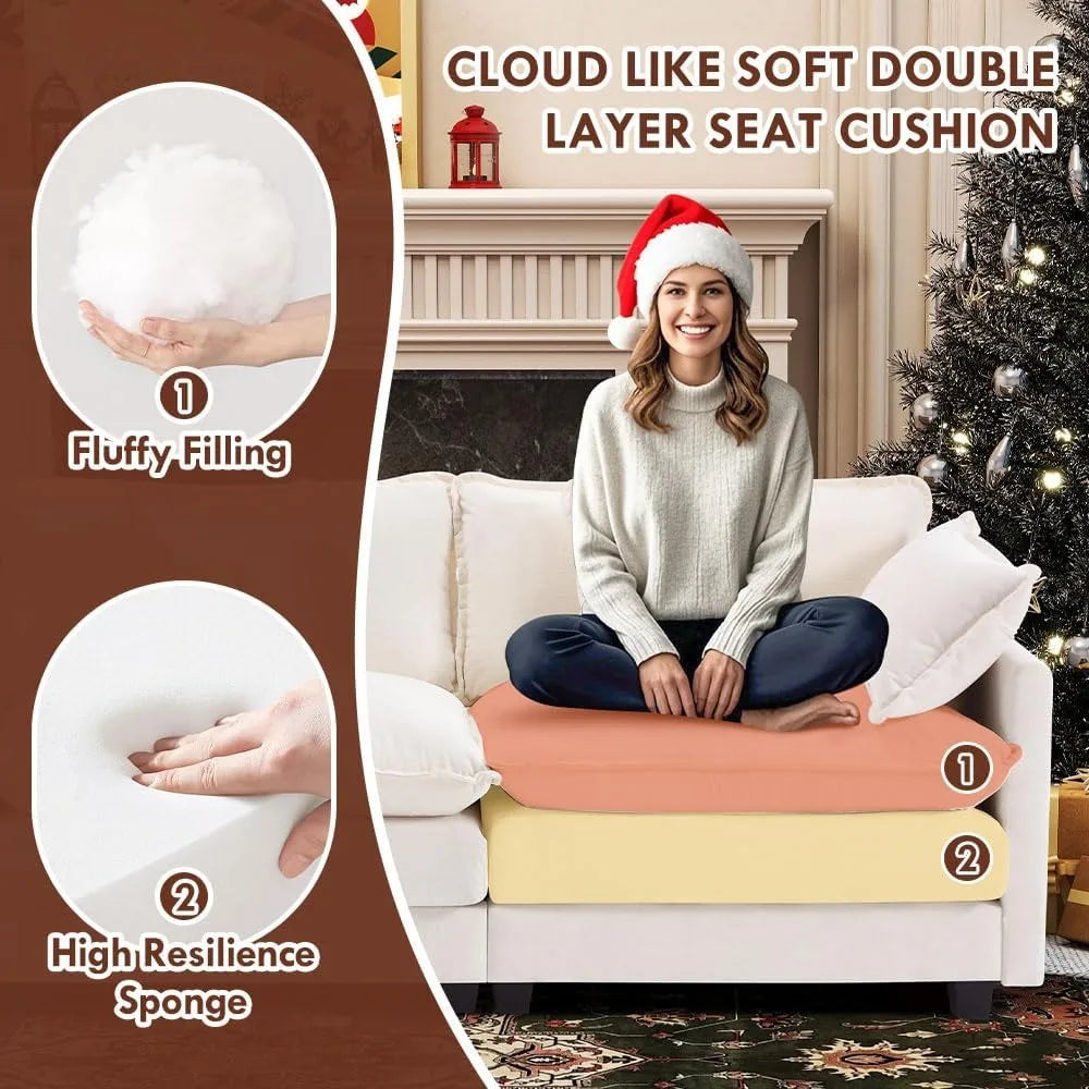 111.4” Cloud Couch, Modular Sectional Sofa, Comfy Modern 3-Seater Couches with Pillows & Upholstered Deep Seat Cushion for Livin
