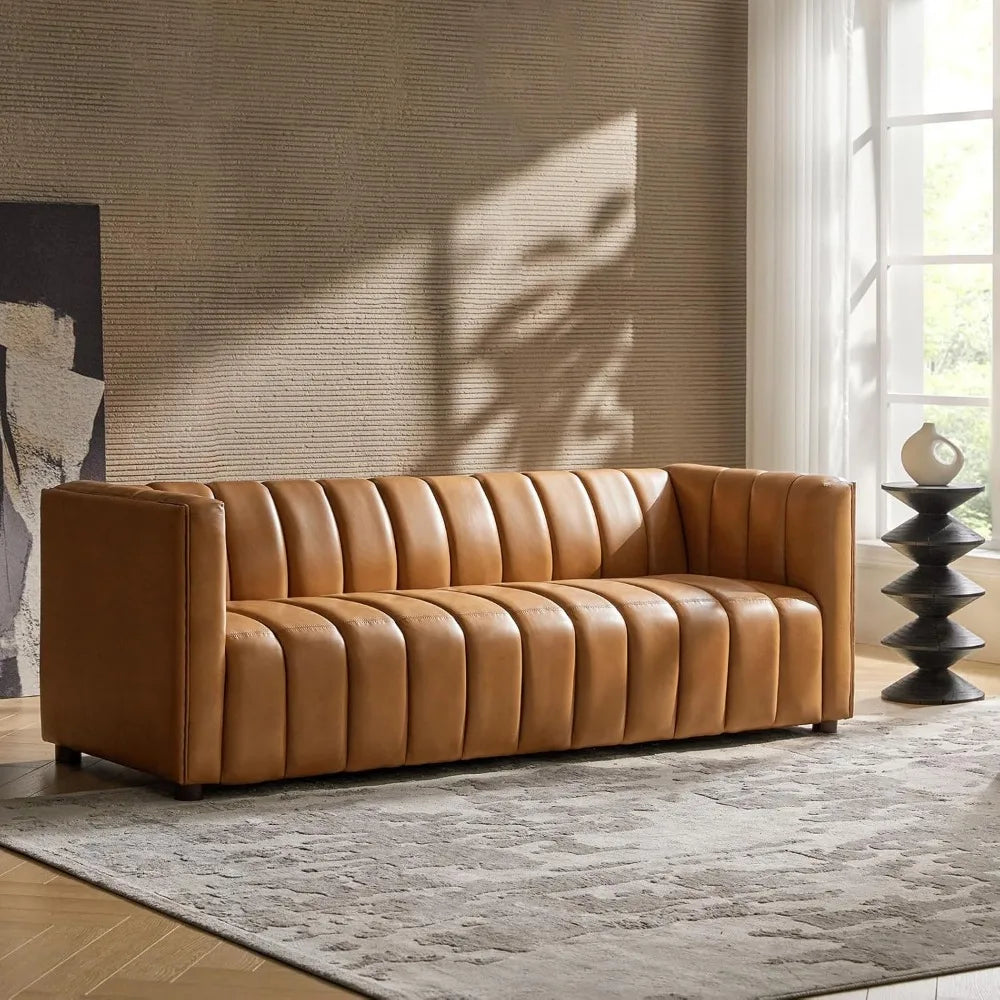 83" Genuine Leather Sofa, Sofa Leather for Living Room,3 Seater Sofas Couch Top Layer Leather Large Sofas Furniture with Channel