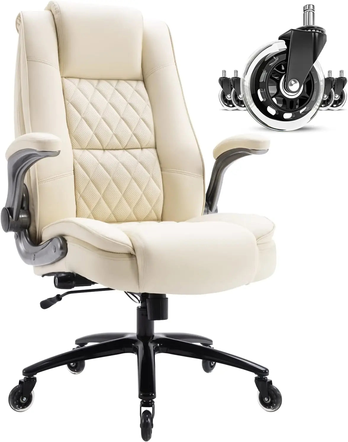 High Back Office Chair- Flip Arms Adjustable Built-in Lumbar Support, Executive Computer Desk Chair Work Chairs, Thick Padded
