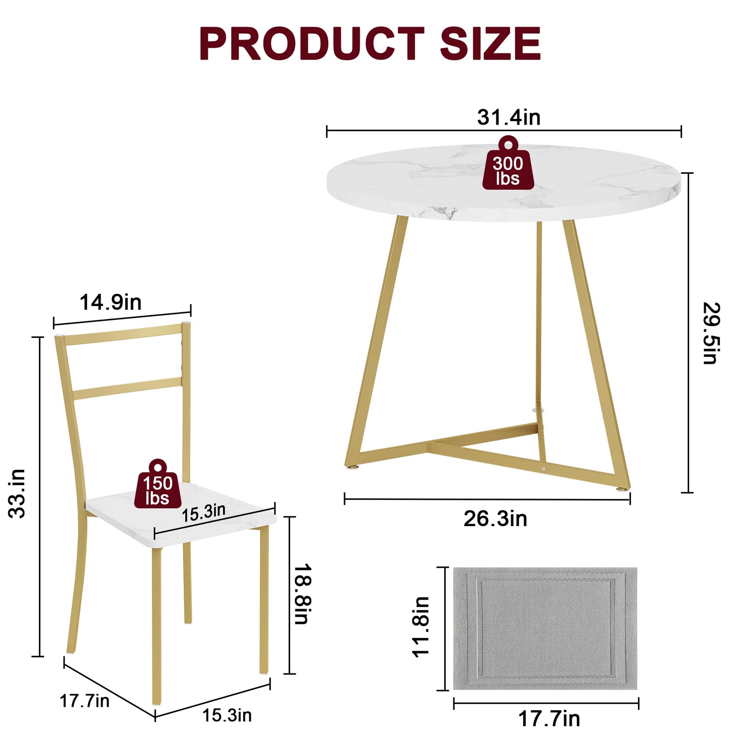 Round Kitchen Table and Chairs for 2, Modern Dining Room Table Set with 2 Chairs, Kitchen Table Set for Small Space, Apartment
