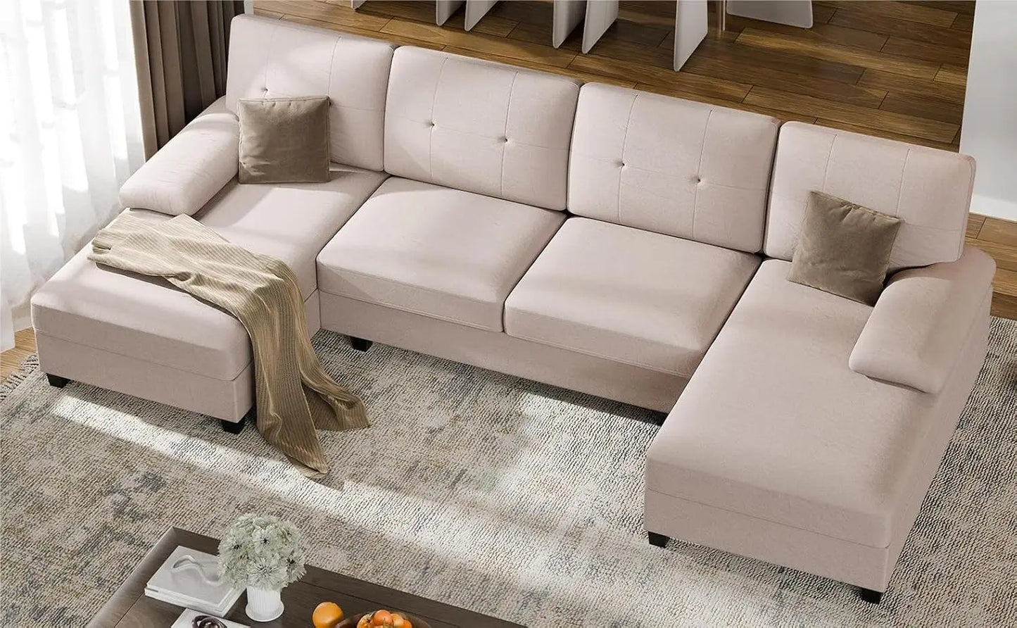 Sectional Couches for Living Room, U-Shaped Sofa Couch with Double Chaise, 4 Seat Sofa Set Modular Sofa Couch for Apartment