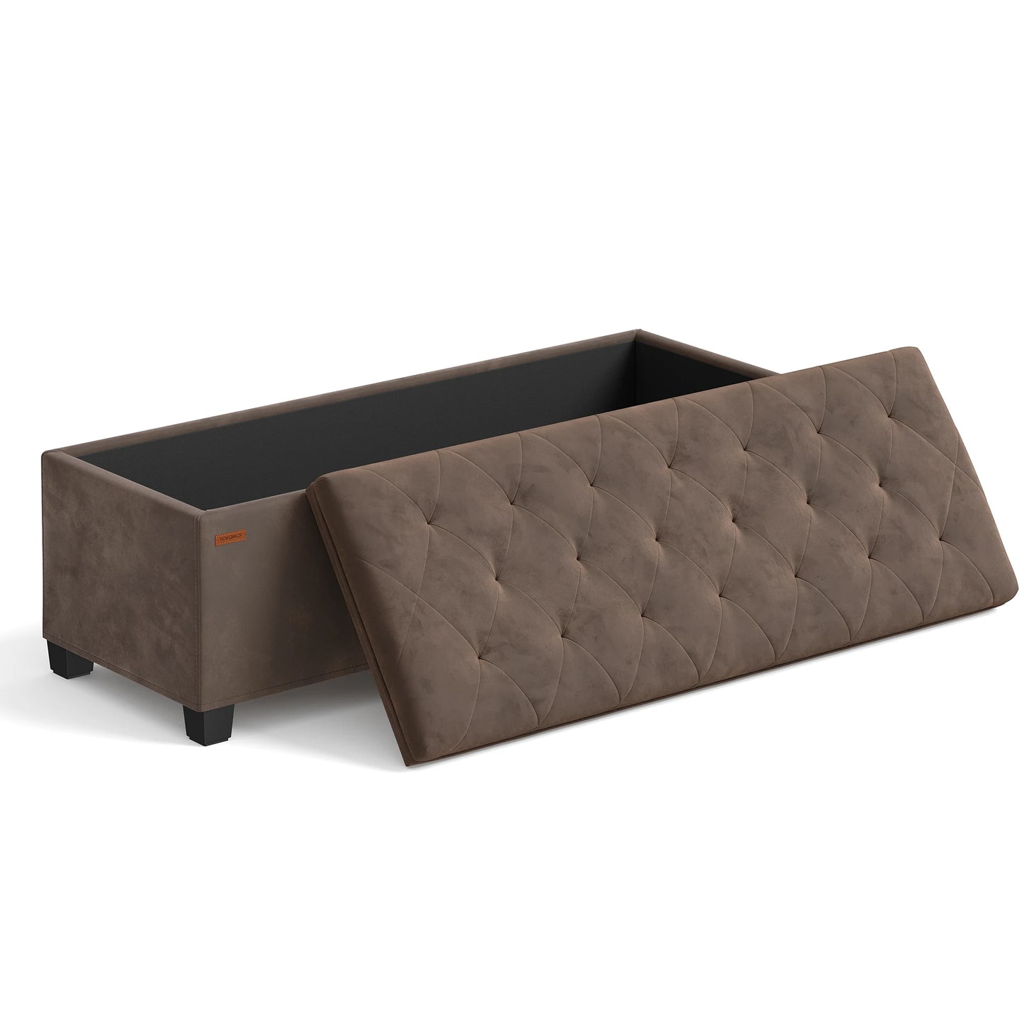 SONGMICS Velvet Storage Ottoman Bench, Foot Rest with Legs, 15.7 x 43 x 15.7 Inches, End of Bed Bench, Storage Chest