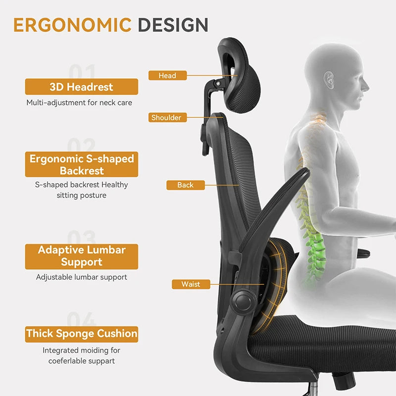 Office Chair Ergonomic High Back Chair Mesh Sliding Gaming Computer Chairs Adjustable Rotating Armchair Commercial Home Furnitur