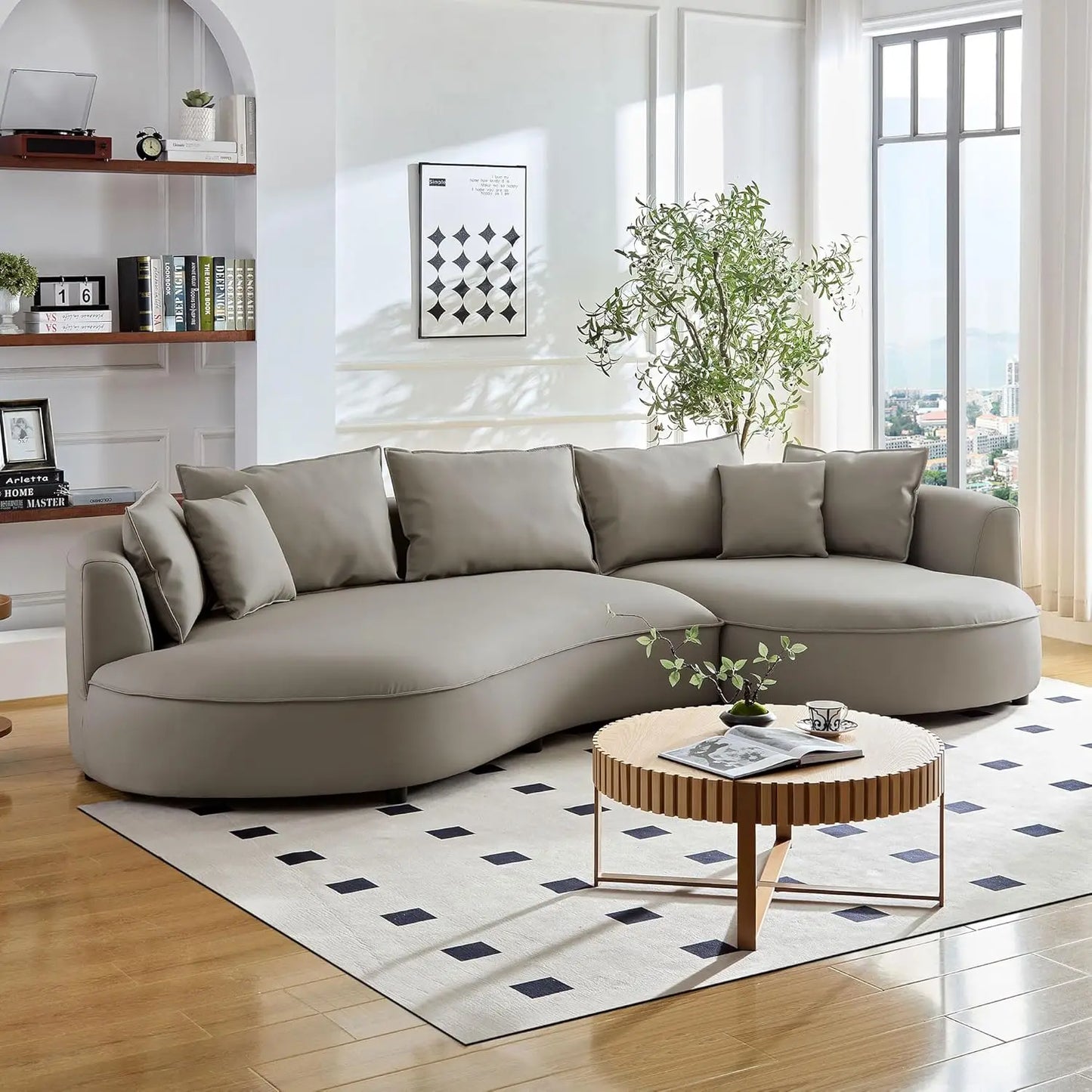 124.8" Modern Curved Sofa Couch, Upholstery Boucle Sofa Couch with Pillows, Left Hand Facing Sectional Boucle Fabric Couchs