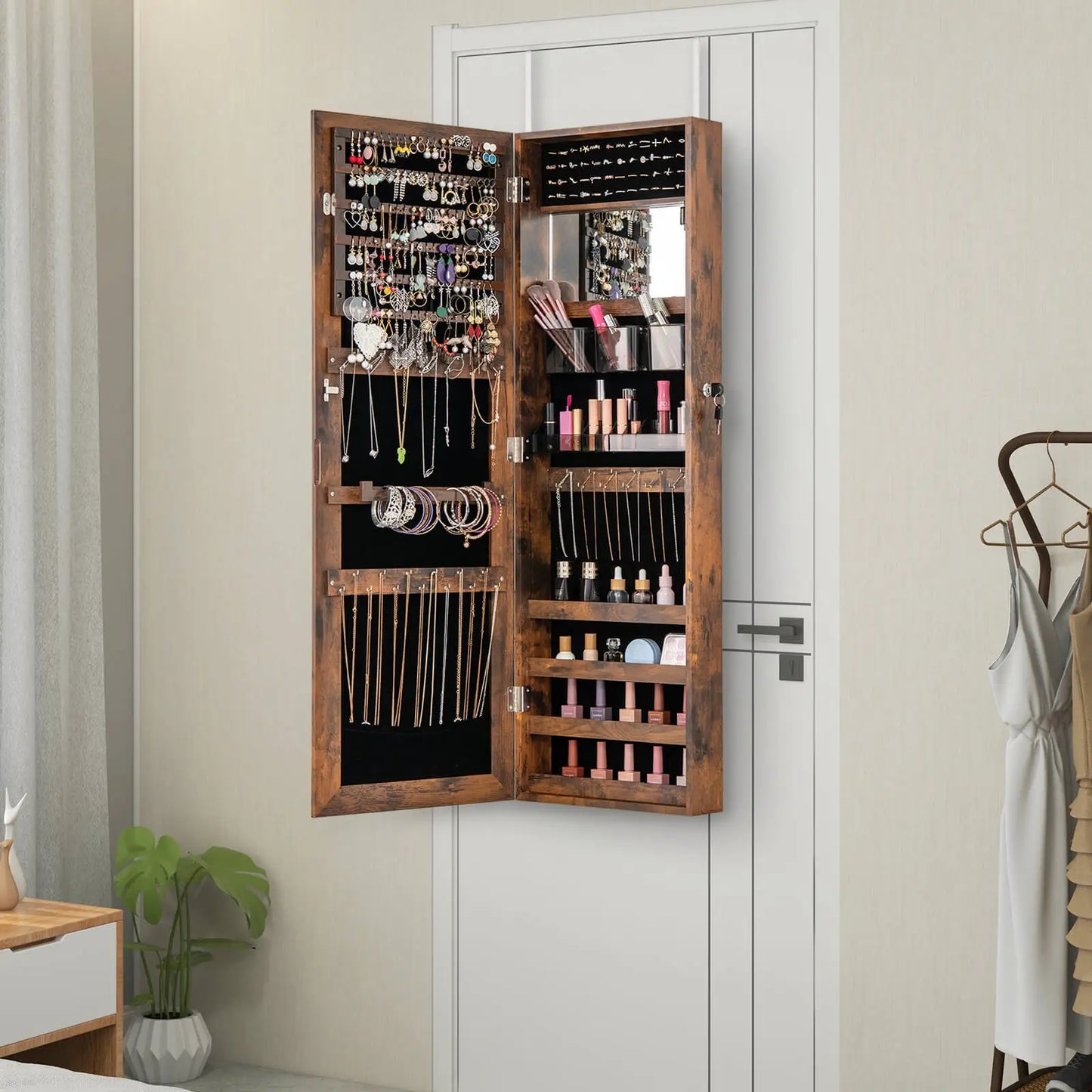 43.5" Jewelry Mirror Cabinet w/ Full-length Mirror & Interior Makeup Mirror