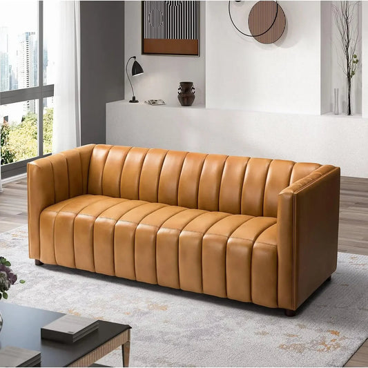 83" Genuine Leather Sofa, Sofa Leather for Living Room,3 Seater Sofas Couch Top Layer Leather Large Sofas Furniture with Channel