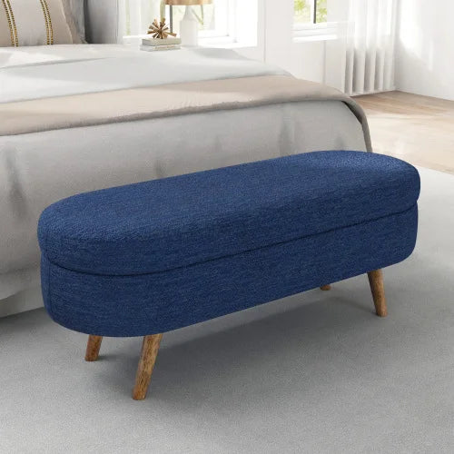 Oval Storage Ottoman Bench with Rubber Wood Legs, Stylish and Functional for Seating and Storage, Dimensions: 16"x16"x43.5"