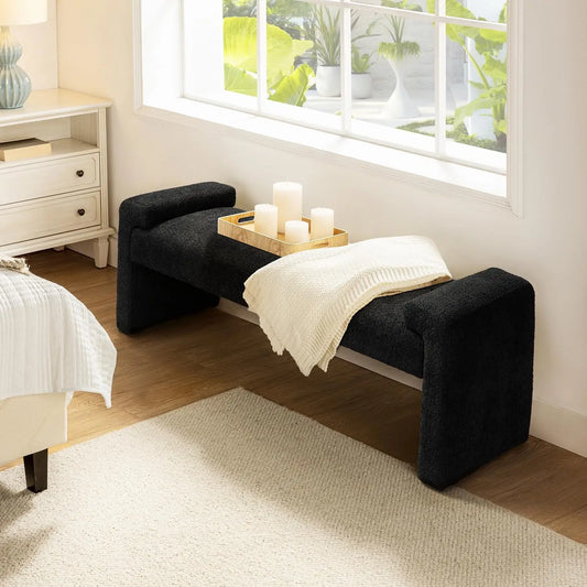 58.5" End of Bed Bench, Modern Fabric Upholstered Entryway Bench, Footrest Stool Accent Bench with Solid Wood Frame