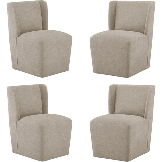 Upholstered Dining Chair with Casters Wingback Modern Side Armless Deskchair with Rollers for Diningroom Bedroom Livingroom six