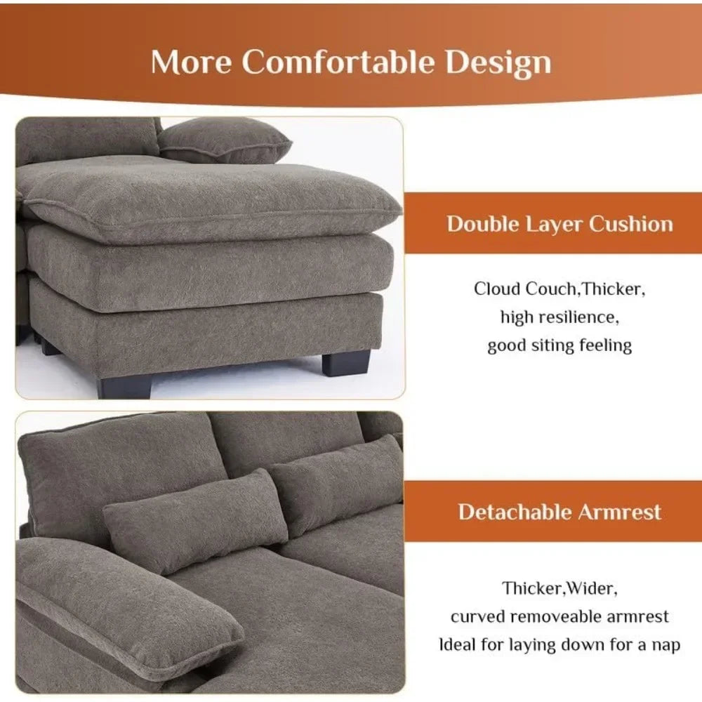 114" U Shape Sectional Sofa Cloud Couch for Living Room,Upholstery Modular Sofa,4 Seat L-Shaped Sleeper Sofa with Chaise Lounge