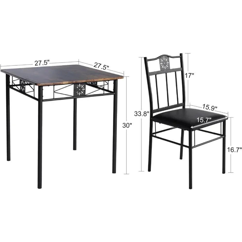 Dining table, 2/3-piece kitchen bar small dining table, equipped with PU padded chairs, retro brown, dining table