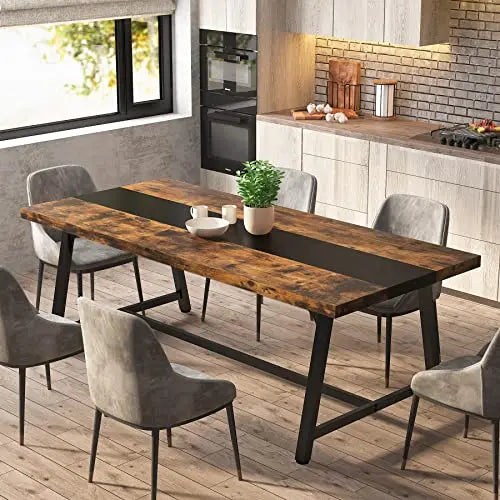 Dining Table for 8 People 70.87-inch Rectangular Wood Kitchen Table with Strong Metal Frame, Industrial Large Long Dining Room
