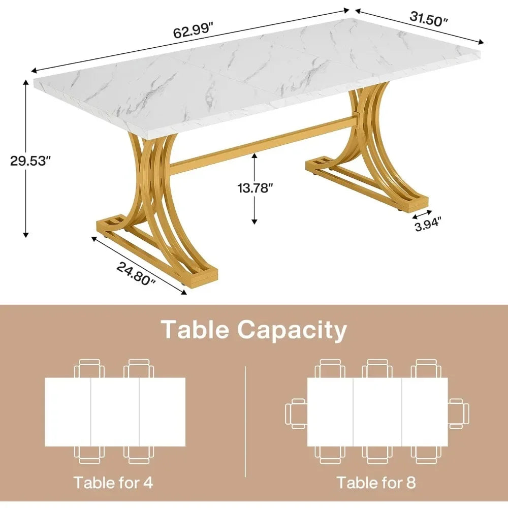 Dining Table 63-Inch Reangular  for 4 to 6, Modern Kitchen Table with Stylish Metal Legs, Large Dinner Tables for Dining Room