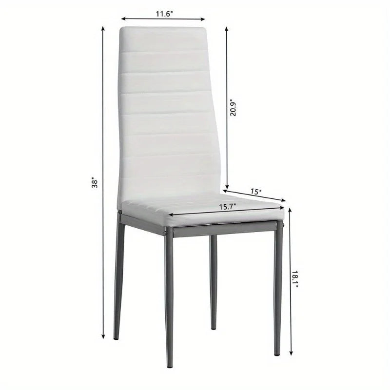 White DiningChairs Set of 4,Upholstered Mid-Century Modern Kitchen Chair with PU Leather and Metal Frame for Kitchen/Dining Room