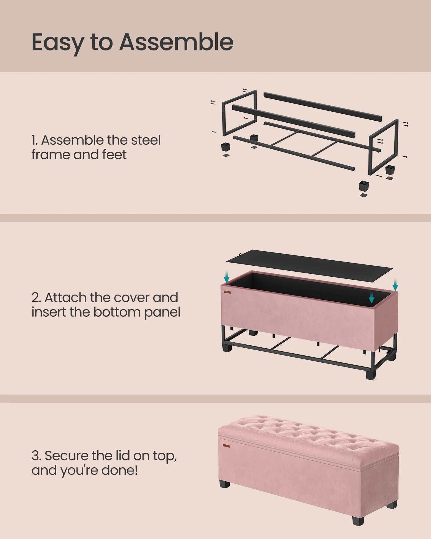SONGMICS Velvet Storage Ottoman Bench, Foot Rest with Legs, 15.7 x 43 x 15.7 Inches, End of Bed Bench, Storage Chest