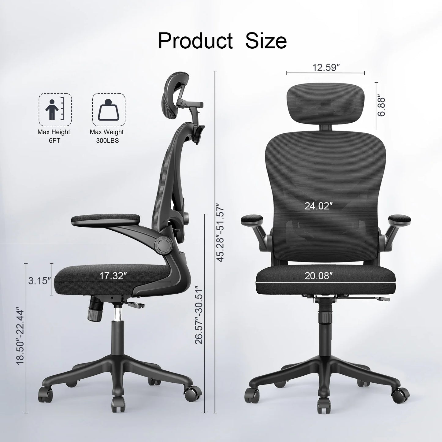 Ergonomic Mesh Office Chair, Gaming Racing Computer Adjustable with 3D Headrest Flip-Up Arms High Back Coat Hanger Tilt Function