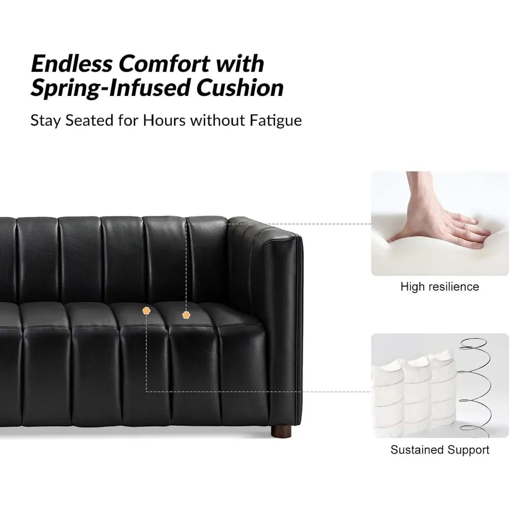 83" Genuine Leather Sofa, Sofa Leather for Living Room,3 Seater Sofas Couch Top Layer Leather Large Sofas Furniture with Channel