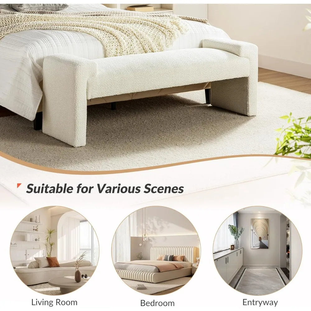 58.5" End of Bed Bench, Modern Fabric Upholstered Entryway Bench, Footrest Stool Accent Bench with Solid Wood Frame