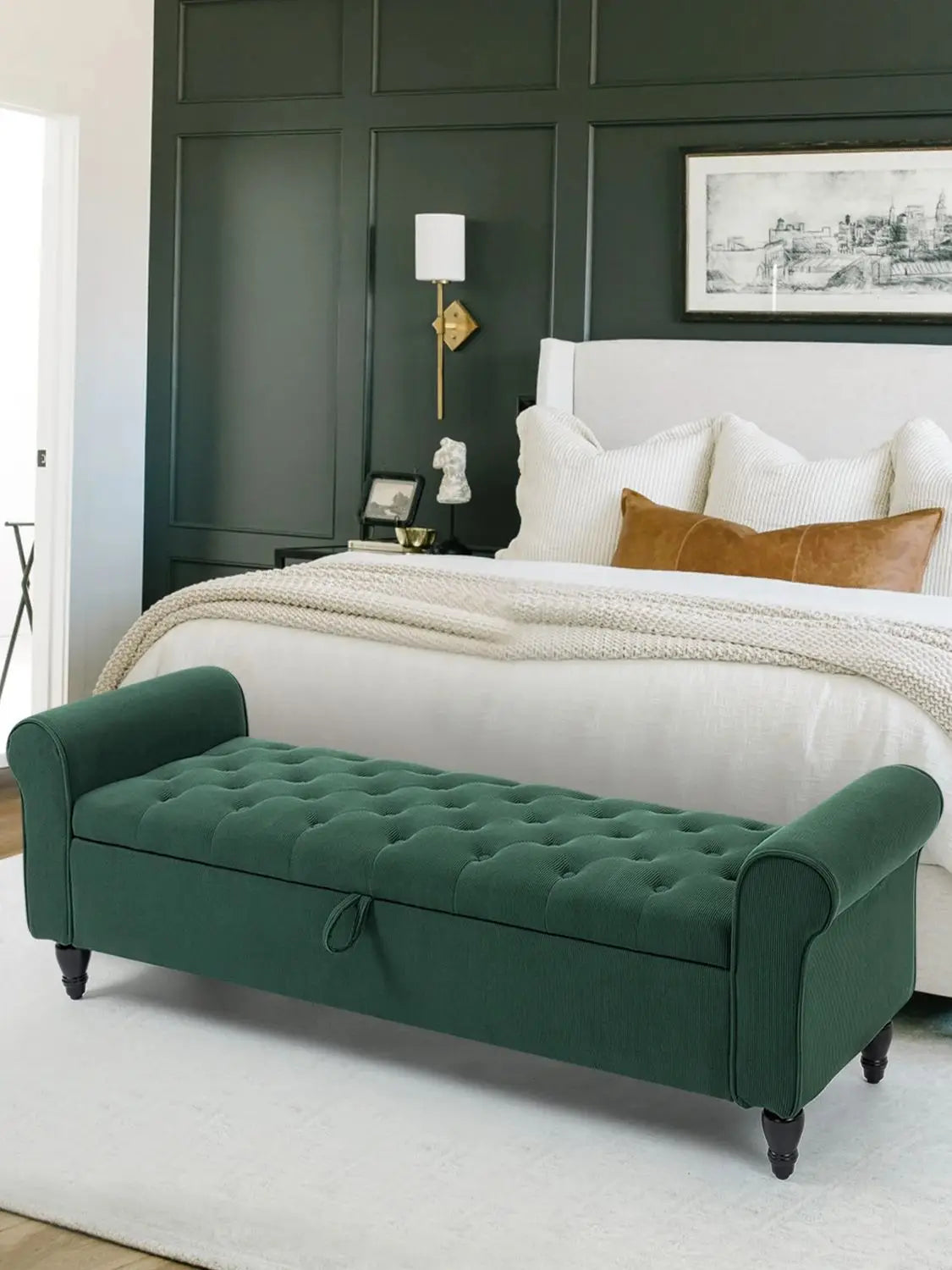 63’’ Storage Ottoman, Upholstered Tufted End of Bed Storage Bench, Ottoman with Storage for Living Room, Bedroom