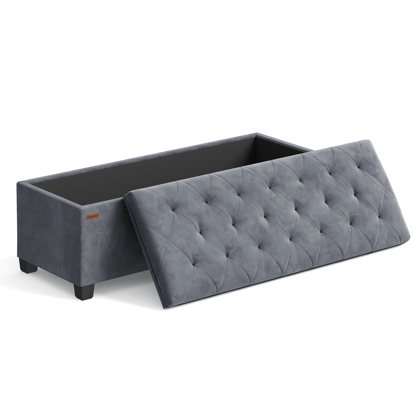 SONGMICS Velvet Storage Ottoman Bench, Foot Rest with Legs, 15.7 x 43 x 15.7 Inches, End of Bed Bench, Storage Chest