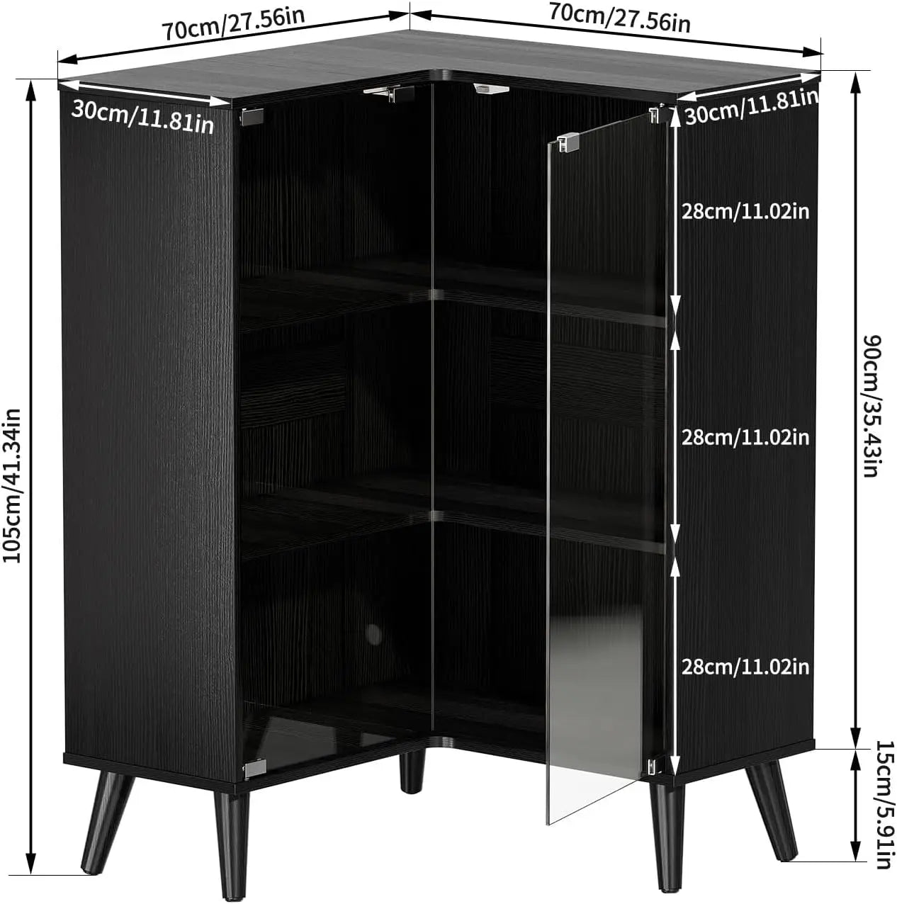 Display Case w/ Tempered Glass Doors,3-Tier Corner Curio Cabinet w/ LED Lights for Collectibles,Display Cabinet w/ 6 Adjustable