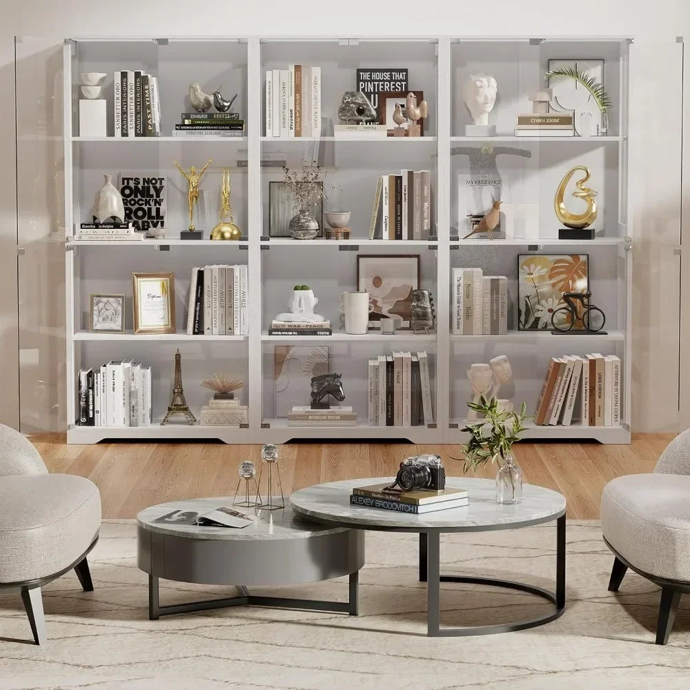 Display Cabinet, 4-Tier Curio Cabinet & Bookcase with 3 Color Light for Collectibles, Toys, Books, Glass Door Storage Cabinet