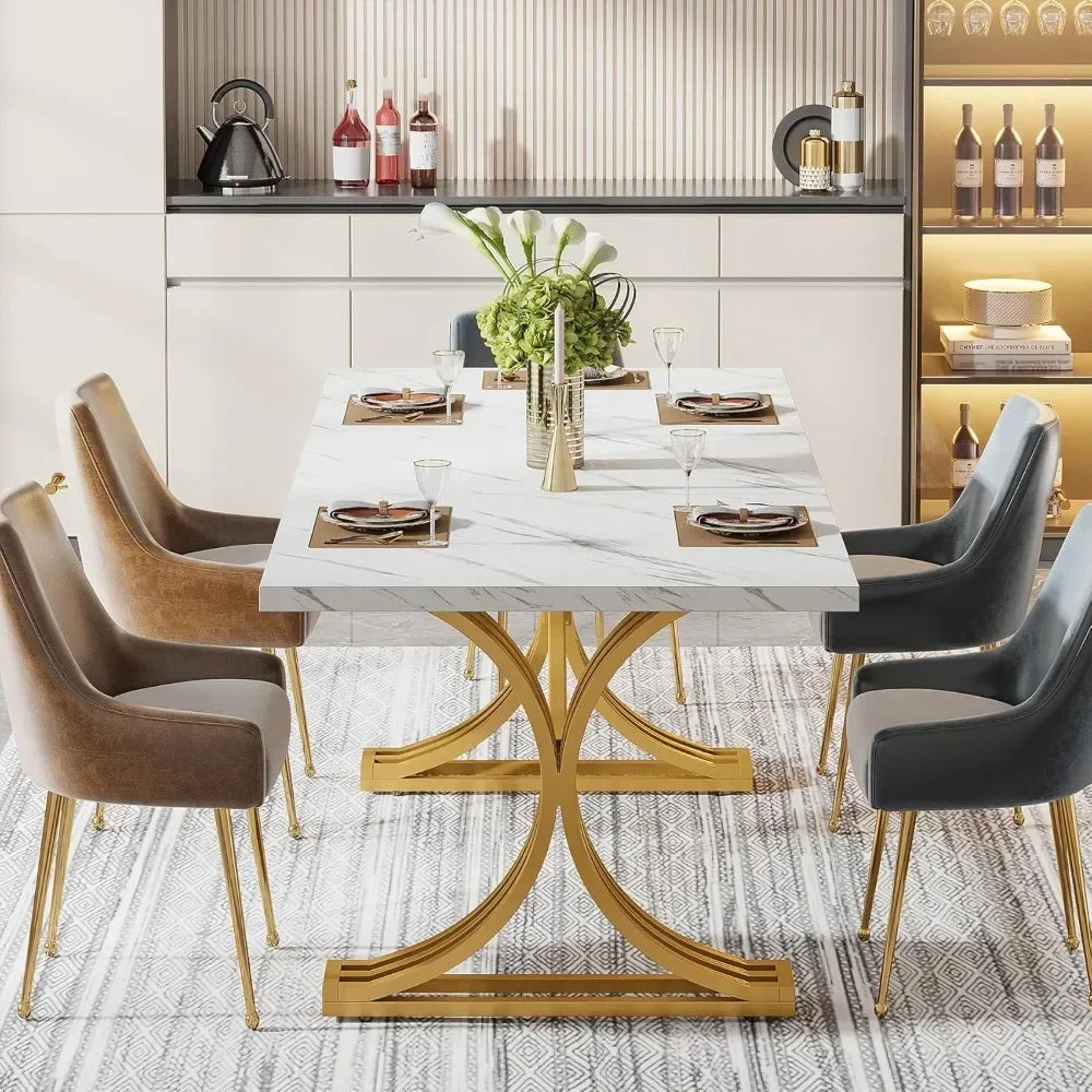 Dining Table 63-Inch Reangular  for 4 to 6, Modern Kitchen Table with Stylish Metal Legs, Large Dinner Tables for Dining Room