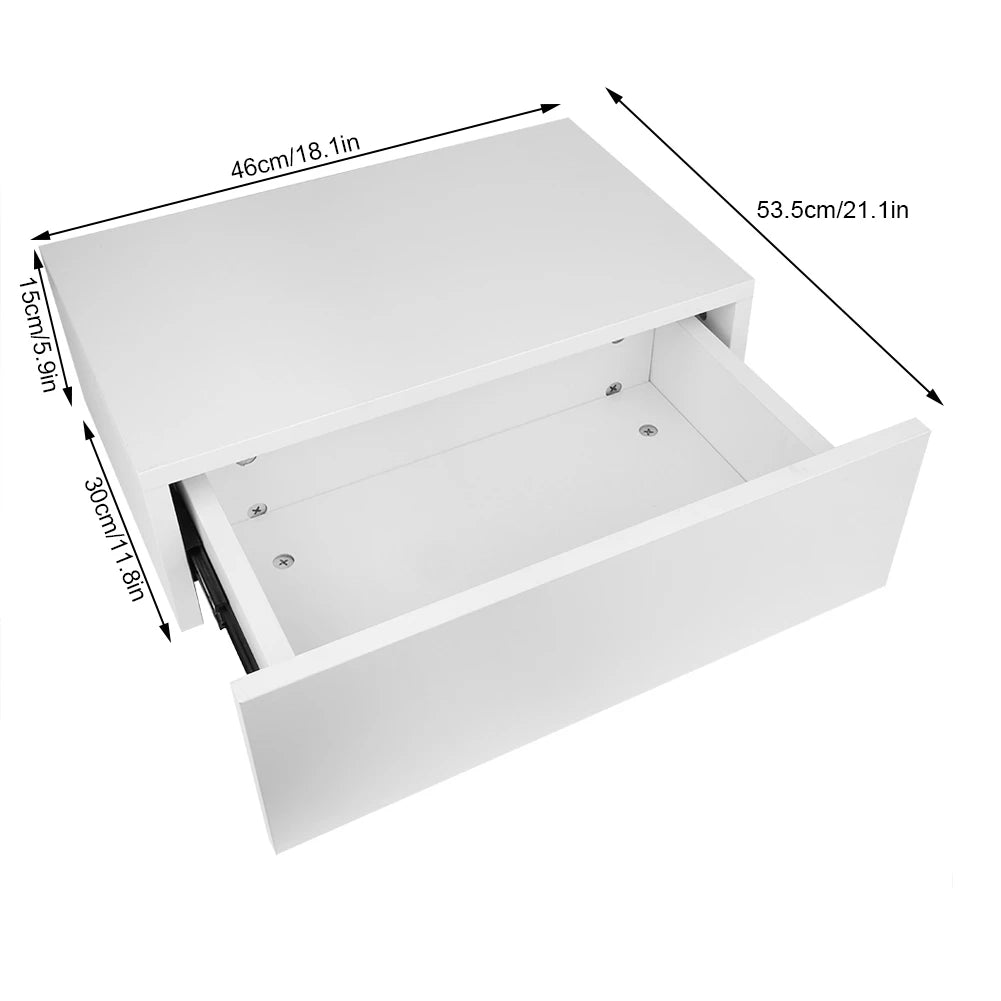 Modern Wall Mounted Floating Bedside Table Nightstand Shelf with Drawer Home Furniture White